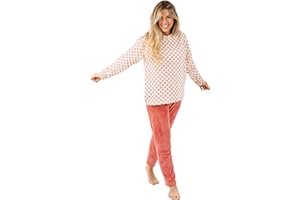 TRAMAS+ Pijama Mujer Invierno, Pijama Coral de Mujer, Conjunto de Camiseta de Manga Larga y Pantalón Largo con Cintura Ajustable Calentito, Conjunto para Mujer