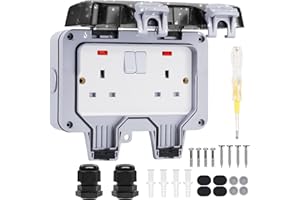 Powerole Double Outdoor Socket Waterproof Socket, Wall Electrical Outlets, IP66 13Amp 2 Gang Switched Socket Cover, Outdoor Weatherproof Wall Plug Socket Box