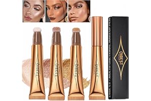 Mrettick 3pcs Liquid Contour Beauty Stick, lightweight mixable ultra-silky cream bronzer stick makeup, with Cushion Applicator for easy blending for a long-lasting smooth, natural matte finish