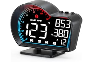 AMROOLOO Tachimetro per auto, MPH e km/h, velocità di visualizzazione, tempo e altre funzioni, unità km/h e mph possono essere commutate, tachimetro GPS, facile installazione, tachimetro auto, adatto