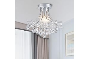 Bestier Modern Silver Crystal Semi-Flush Mount Chandelier Lighting Ceiling Light Fixture Lamp for Diningroom Bathroom Bedroom Livingroom 3 E14 Bulbs Required D34cm X H30cmh