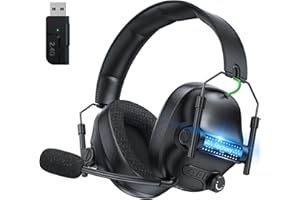 Fachixy FC400 Wireless Gaming Headset, Bluetooth Gaming Headphones with Mic for PS5, PS4, PC, Switch, Laptop, Mac, Fast Charge 50Hr Battery and Cool Lights - Black