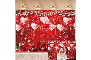 CINRAY Toile de fond pour photographie de Saint-Valentin avec cœurs rouges - 2,1 x 1,5 m - Ballons - Pour la Saint-Valentin, un anniversaire de mariage, un couple - Pour studio de photographie