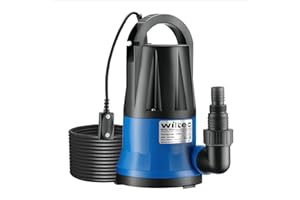 Wiltec Tauchpumpe 400 W, Schmutzwasserpumpe mit max. Fördermenge 6000 l/h, Pumpe zum Absaugen von Wasser max. Förderhöhe 7 m, Flachsaugpumpe für Keller