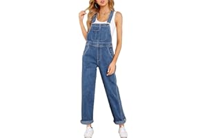 Vetinee Womens Denim Dungarees Baggy Overalls Loose Bib Jeans Pants Long Wide Leg Jumpsuit Playsuit Trousers with Pockets