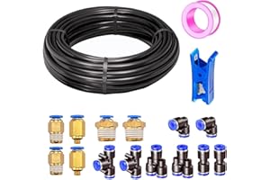 HAXIHA 10 Metros Manguera Neumática 8mm OD/5 mm ID, Negro Tubo Aire Comprimido Poliuretano PU Manguera de Aire Tubo Kit,Conexión Rápida de Tuberías de Aire 32.8ft con 14Pcs Guarniciones Neumaticas