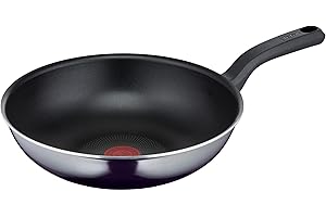 Tefal D52619 Resist - Padella wok antiaderente in titanio, indicatore di temperatura del segnale termico, non adatta a induzione, facile da pulire, tecnologia Flame Protect, colore nero, 28 cm