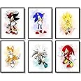 Sonic The Hedgehog Watercolor Prints - Set of 6 A4 UNFRAMED - Kids' Bedroom Decor - Perfect for Birthday Party & Room - Hedgehog Wall Art