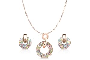 Crystalline Azuria Jewellery Colorful Crystal Necklace and Earrings Set Costume Jewellery for Women Wedding Party Bridal and Bridesmaid Accessories 18ct Rose Gold Plated