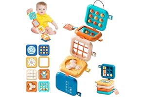 BACXZOMX Busy Board Montessori 1 Año, Juguete Montessori Bebé 8 en 1, Juegos para Avión Bebé y Viaje Coche,Tablero Actividades Montessori, Juguetes Bebe Niños 1 2 3 Años, Regalo Niño Niña Cumpleaños Navidad