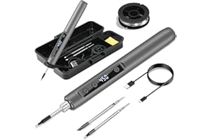 KKMOL Kabelloses Lötkolben Set, USB Akku Lötkolben mit LCD, Temperatur Einstellbare 180 ℃-450 ℃, 3 Lötspitzen, Lötdraht, Lötset für Reparatur des Schweißens - Grau