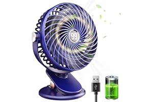 HUIFENGJIE Wentylator stołowy USB, wentylator USB z wyświetlaczem LCD, mini wentylator z 5 regulowanymi prędkościami, cichy wentylator z regulacją 720°, przenośny wentylator do biura, domu, podróży (niebieski)