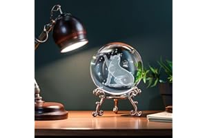 vskikris 60mm 3D Cat Crystal Ball Paper Weight Figurine - Laser Engraved Cats Butterfly Design with Stand – Glass Sphere Paperweight & Gift for Cat Lovers, Women,Girls,Daughters