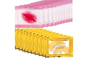 CEBOIC 10 Pcs Collagen Lip Masks & 10 Pairs 24K Gold Gel Eye Masks, Anti Aging Wrinkle Gel Under Eye and Lip Patches, Eye Masks Patches for Dark Circles Puffy Eyes, Plumping Hydrating Crystal Lip Pads