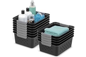 IRIS USA Iris Ohyama, Paniers d'étagère en Plastique Polyvalent, Ouvert, Noir, 5L, Lot de 12, Empilable, Ventilation, Contenu Visible, pour Salle de bain, Jouet, Bureau, Armoire, Organisateur, sans BPA, OSB-S
