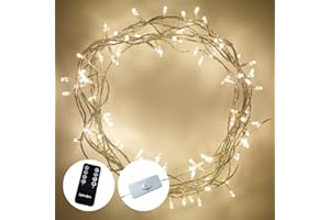 Lights4fun 8m String Lights 100 LED Warm White Fairy Lights Clear Cable with Rocker Switch Plug in Mains Powered Remote Control and Timer Indoor Bedroom Party Wedding Decoration
