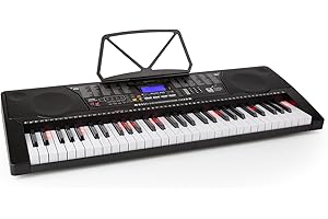 Schubert Etude - Teclado Piano Digital, Piano electrico de aprendizaje, 61 teclas con luz, Función de grabación y reproducción, 3 modos de aprender, USB, 225 sonidos, Negro