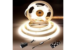 luktix COB LED Strip 5M,4000K Natural White LED Strips, 24V Dimmable LED Strip Lights, CRI92+,8mm Width, with Remote Control and UKCA Power Supply,for Home Decoration, Kitchen, Mirror