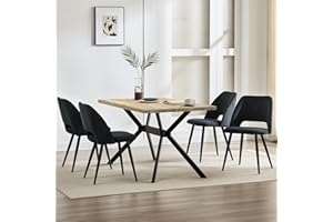 ANVOFONG Mesa de Comedor con 4 Sillas Set,Juegos de Muebles de Comedor,140 X 80 X 76 cm Mesa de Comedor Rectangular de Madera,Silla de Comedor de Terciopelo Oscuro.
