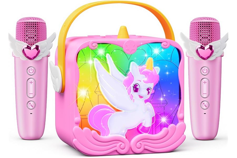 Unicorn Gifts for Girls,Karaoke Machine for Kids Toys for 3-10 Year Old Girl Gifts Kids Bluetooth Microphone with LED Lights & 2 Microphones Toddler Toys Girls Birthday Presents Easter Gifts for Kids
