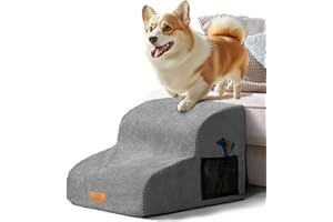 Masthome Escaleras para Perros de 2 Peldaños, Rampa para Perros de Espuma de Alta Densidad, Escalera Mascotas con Cubierta de Felpa Extraíble y Lavable, para Mayores, Gatos y Perro Mediano