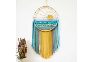 JJIW Sonnen-Traumfänger Makramee Traumfänger Boho Gewebte Makramee Wandbehang, Sonnenaufgang Sonnenuntergang Traumfänger, Boho Wand Dekor Woven Tapisserie, für Kinderzimmer,Schlafzimmer (Sonnenuntergang)