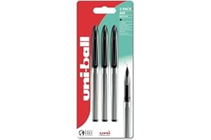 uni-ball UB-188-L Air Rollerball Pens. Premium 0.7mm Medium Nib for Super Smooth Handwriting. Writes Like a Fountain Pen. Fade and Water Resistant Liquid Uni Super Ink. Pack of 3 Black Ballpoint Pens