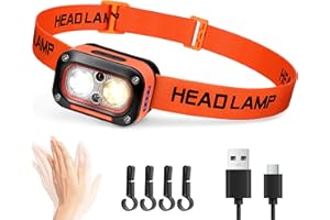 DARKBEAM Lampada Frontale Luce Testa LED Ricaricabile USB Alto Lumen, Lampada da testa per Casco con Sensore di Movimento, Torcia Frontale Luce Rossa Impermeabile per Campeggio, manutenzione Auto