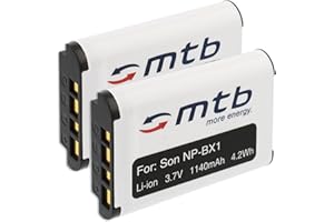 MTB MORE ENERGY 2X Akku NP-BX1 kompatibel mit Sony FDR-X1000V, X3000R... / HDR-AS30, AS50, AS200V, AS300 / DSC-HX350, HX400(V), RX100 III / PJ240 + viele weitere - s. Liste!