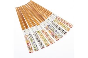 HOPEWEY 10 pares de palillos japoneses para comer chopsticks reutilizables naturales 22,5 cm flores ricas C14