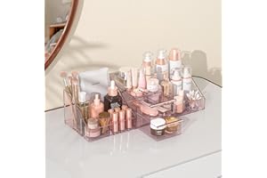 MINYUN Makeup Organiser, Large Capacity Organisers, Make Up Organisers and Storage with Drawers, Makeup Organiser for Vanity for Makeup Brush, Nail Polish and Beauty Supplies Pink