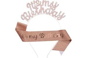 CHTENG ROSE GOLD It's my Birthday Girl Sash and Tiara Rhinestone Crown Headband for Birthday Party Supplies