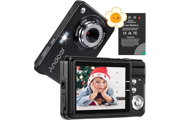 Andoer Appareil Photo Numérique Autofocus Compact Caméra, HD 720 p Caméscope vidéo numérique avec 2 Piles 8 x Zoom numérique 2,7" LCD pour Enfant, Adolescent, Étudiant, Adulte, Débutant