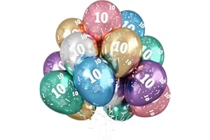 Jwssor Metallic Balloons - 20pcs, 12inch Number 10, Multicolored Birthday Balloons