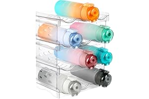 Qidordour Water Bottle Organiser for Cabinet, Water Bottle Storage Organizer, 4 Packs Stackable Water Bottle Storage Rack for Cupboard/Fridge/Pantry, Clear Plastic Wine Rack Water Bottle Holder