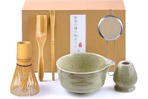 VIBINHO Matcha Kit, Matcha Set da 6 Pezzi con Frusta per Matcha, Ciotola per Matcha, Filtro per Matcha, 2 Cucchiaio e Supporto in Ceramica, Set Matcha Ideale per la Preparazione del Tè Matcha (A)