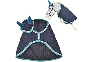 LarDen Hobby Horse Zubehör – Set Supreme Turquoise – Handgefertigte Decke & Fliegenhaube für Steckenpferd, Stockpferd & Spielpferd – Ohrenkappe, Ohrenhaube, Fliegenohren für Kinder – Hobby Horsing