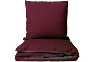 ‎LEONADO VICENTI Leonado Vicenti Bettwäsche Seersucker Mikrofaser Set Einfarbige Uni Garnitur Bezug Kissen Decke, 2teilig, 135x200 cm, Bordeaux