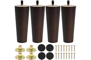 Zythrem Wooden Furniture Legs 15cm/6inch Solid Walnut Wood Sofa Legs Set of 4 Chair Table Leg Replacement Furniture Feet with Mounting Plates Screws Protection Pad for Cabinet Bed TV Stand