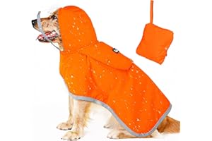 SlowTon Płaszcz przeciwdeszczowy dla psa, wodoszczelny, przezroczysta, dwuwarstwowa kurtka przeciwdeszczowa z kapturem dla małych, średnich i dużych psów, płaszcz dla psów z odblaskowymi paskami i