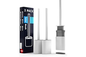 SLAH Silicon Toilet Brush, Bathroom Toilet Brushes and Holders with Long Non-Slip Plastic Handle, Gentle Pliable Bristles and Dripless Base, Effective Toilet brush for Easy Cleaning (White-2 Pack)