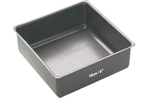 MasterClass KCMCHB62 15 cm Deep Cake Tin with PFOA Non Stick and Loose Bottom, 1 mm Carbon Steel, 6 Inch Small Square Pan, Grey