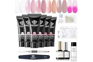 ‎MODELONES Modelones Polygel Set mit Weiß Rosa Nude 6 Farben Thermo Polygel Starter Set Poly Nägel Extension Gel Maniküre Set und Base Top Coat Acrylnägel Slip Solution fur Gelnägel Selber Machen Valentinstag