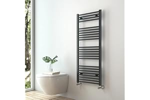 S'AFIELINA Towel Rail Radiator 1200 x 500 mm, Anthracite Towel Radiator Towel Rail Central Heating Radiator Designer Towel Radiator Modern Straight Ladder Bathroom Warmers