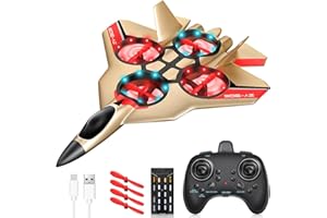 JONRRYIN RC Flugzeug, 2,4 GHz Ferngesteuertes Flugzeug für Kinder mit LED, RC Flugzeug Spielzeug mit Batterien und 4 Achsen Gyro Stabilisator für Kinder und Erwachsene Spielzeuggeschenk (Gold)