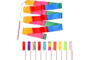 Mikihat 10 Packs Dance Ribbons Streamers, Colorful Gymnastic Dance Ribbons, Dancing Ribbons Sticks for Kids Streamers Rhythmic with a Twirling Rod, for Talent Shows, Artistic Dancing, Baton Twirling