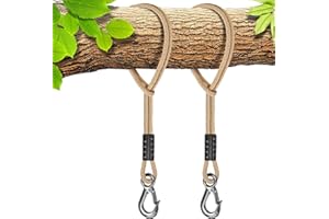 BeneLabel 2pcs Corde de Hamac, 50cm Sangle de Balançoire avec Crochet (400lbs) Arbre Suspension Materiel en Polyester Fauteuil Suspendu Fixation Kit, Jusqu'à 2500lbs, 10mm de Diamètre, Naturel