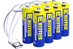 EEMB Pack of 8 Batteries, 1.5 V AA Rechargeable Lithium Battery, AA 1.5 V, 2600 mWh, USB-C AA Rechargeable Batteries with 4-in-1 Charging Cable, 1.5 Hours Quick Charge