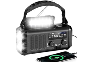 YIKANWEN Radio de Manivela con Batería 20000mAh Recargable, Radio Solar Portátil, Radio para Emergencias con Dynamo Am/FM, Power Bank, Linterna para Camping, Alarma SOS, Brújula (Negro)
