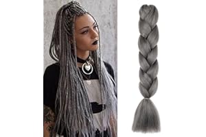 Dcbaboo Extensiones para Trenzas Africanas 60cm 100g Pelo para Trenzas Africanas 1PCS Extensiones de Pelo Sintético para Trenzas Postizas Trenzado de Extensiones de Cabello, Gris oscura